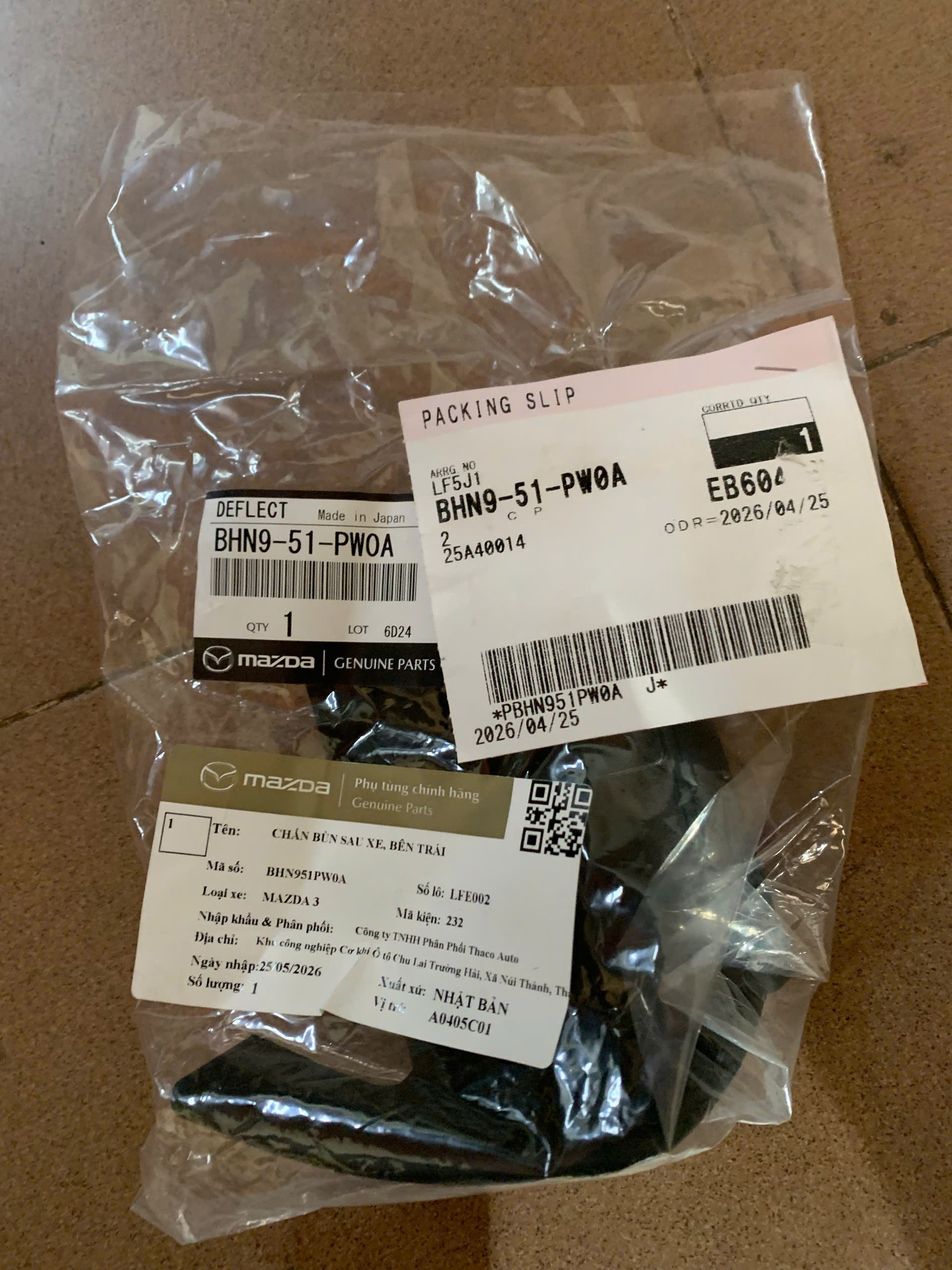 Chắn bùn sau xe, bên trái Mazda 3 2017-2019 (mã BHN951PW0A)